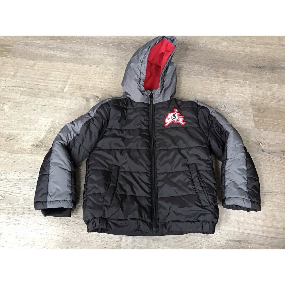 Jordan Jacket Youth Boys 6-7 7 Black Gray Red Hooded Puffer Nike Air Coat